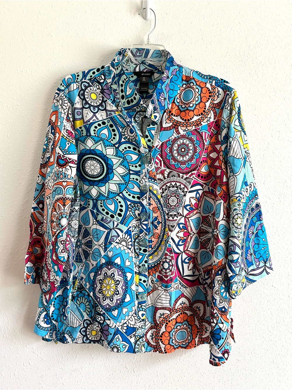 Ali Miles Tunic Top Women's Plus Size 3X Multicolor 3/4 Sleeve Pockets Colorful